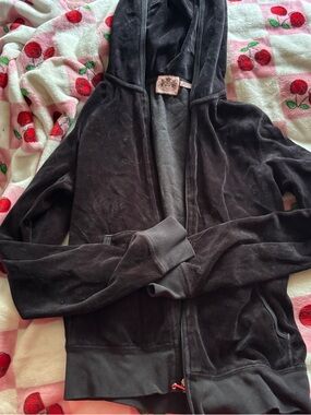 Juicy Couture Black Velour Hoodie with Logo Patch
